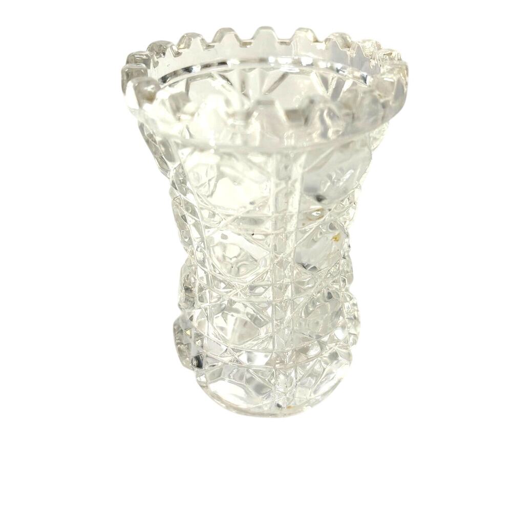 Vntg Anna Hutte? Elegant Crystal Pressed Glass Clear Toothpick Holder Bud Vase-C